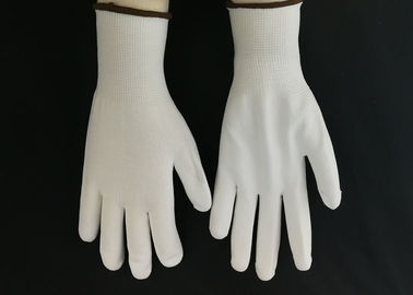 White Nylon Liner PU Coated Gloves Breathable Knitting Back Abrasion Resistant